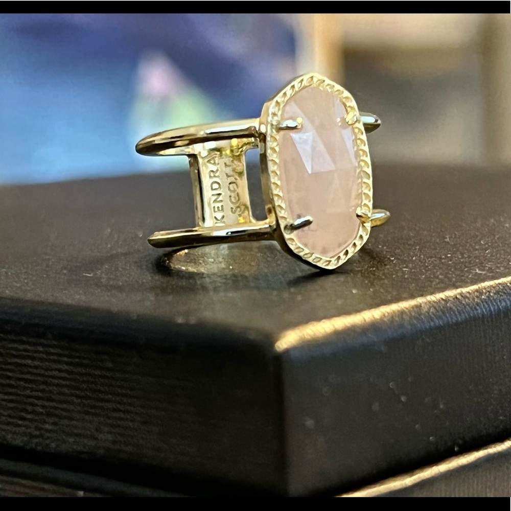 Kendra Scott Elyse Gold Double Band Ring in Ivory Mother-of-Pearl, Size 7